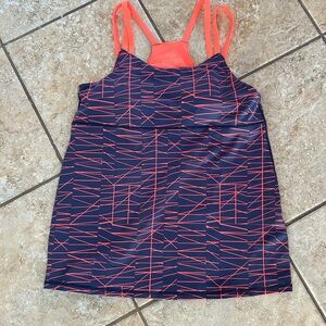 NWT Oiselle Navy and Coral padded sports Running Top